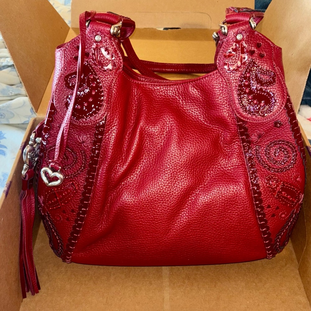 Brighton Melania Paprika Red Leather Embellished Shoulder Bag